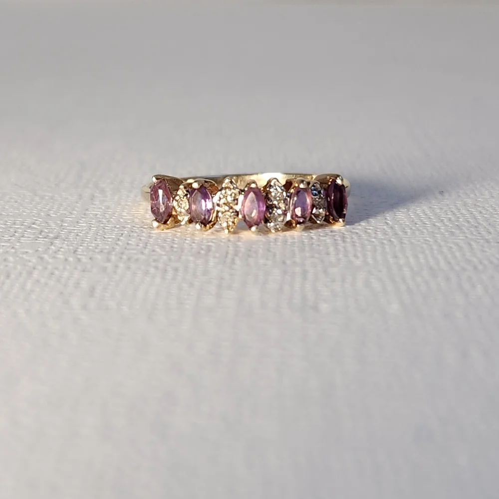 Classic 90s VTG 10K Solid Yellow Gold NATURAL  Amethyst & Diamond Ring Sz 7 - Picture 12 of 16